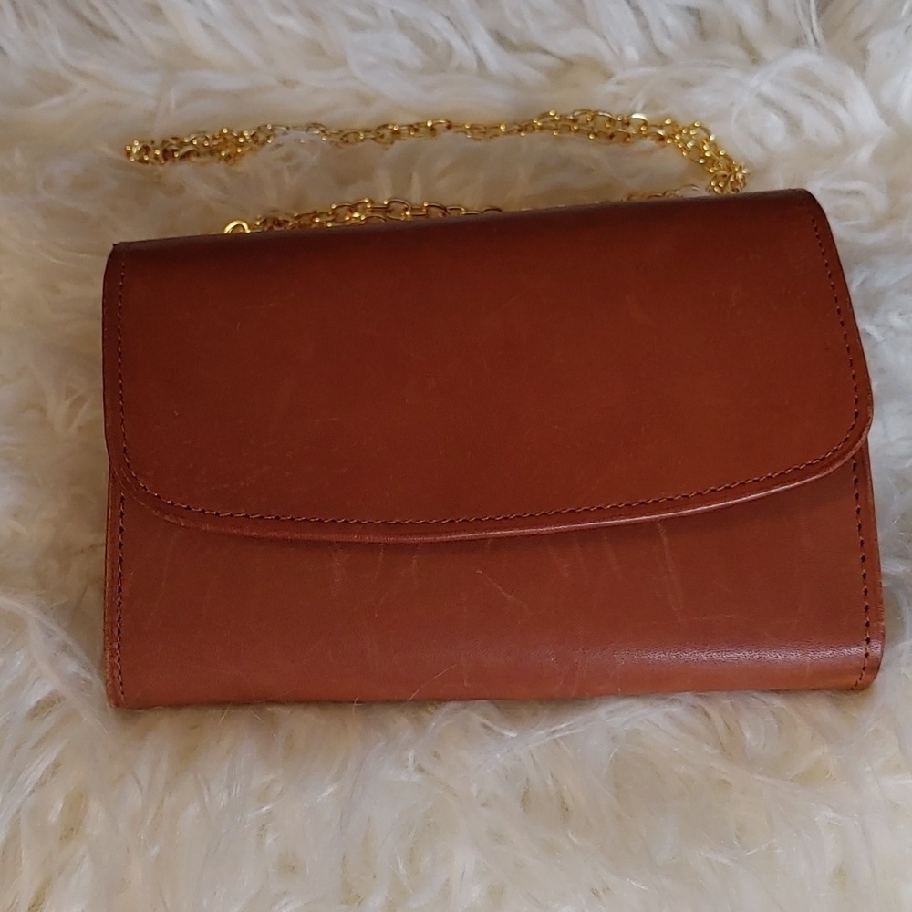 🌻Genuine Brown Leather Wallet with Detachable Crossbody Chain - Picture 2 of 11